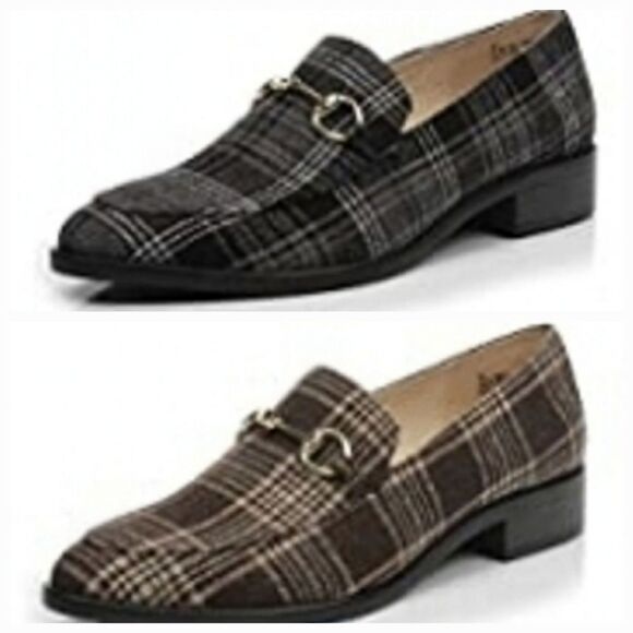 🩵NWOB Dunion Brown Plaid Chain Decorated Dressy Loafers Size 8 - Picture 13 of 15